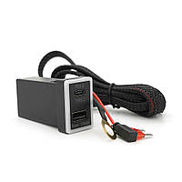 АЗУ врізне 60W-D01T03-Fuse, PD+QC, Type-C: 30W, USB: 30W, LED підсвічування, комплект проводів під паяння з запобіжником,