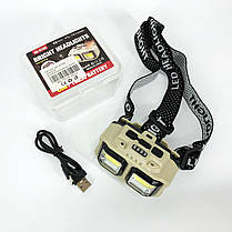 Потужний налобний ліхтар для риболовлі HX-816S 2COB(white+red), WS-533 Ліхтарик налобник, фото 5