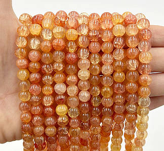 Намистини зі скла «Крижані» / Кракле / Упаковка ≈ 100 шт / Ø-8мм / Помаранчевий
