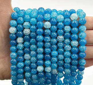 Намистини зі скла «Крижані» / Кракле / Упаковка ≈ 100 шт / Ø-8мм / Блакитний