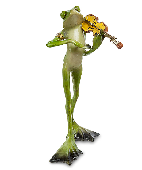 Декоративна весела статуетка "Жабенятко скрипаль" з полістоуну висота 18 см, фото 1