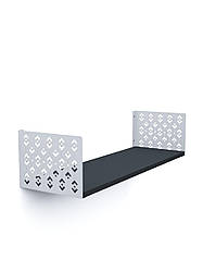 Полиця навісна "Візерунок" Metkas Home, 170×900×220 мм, ЛДСП та фарбований метал, Білий сніг-Антрацит (VPN017330902211WA)