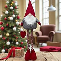 Большая мягкая новогодняя игрушка скандинавский гном 128 см в красном колпаке с регулировкой высоты для интерьера