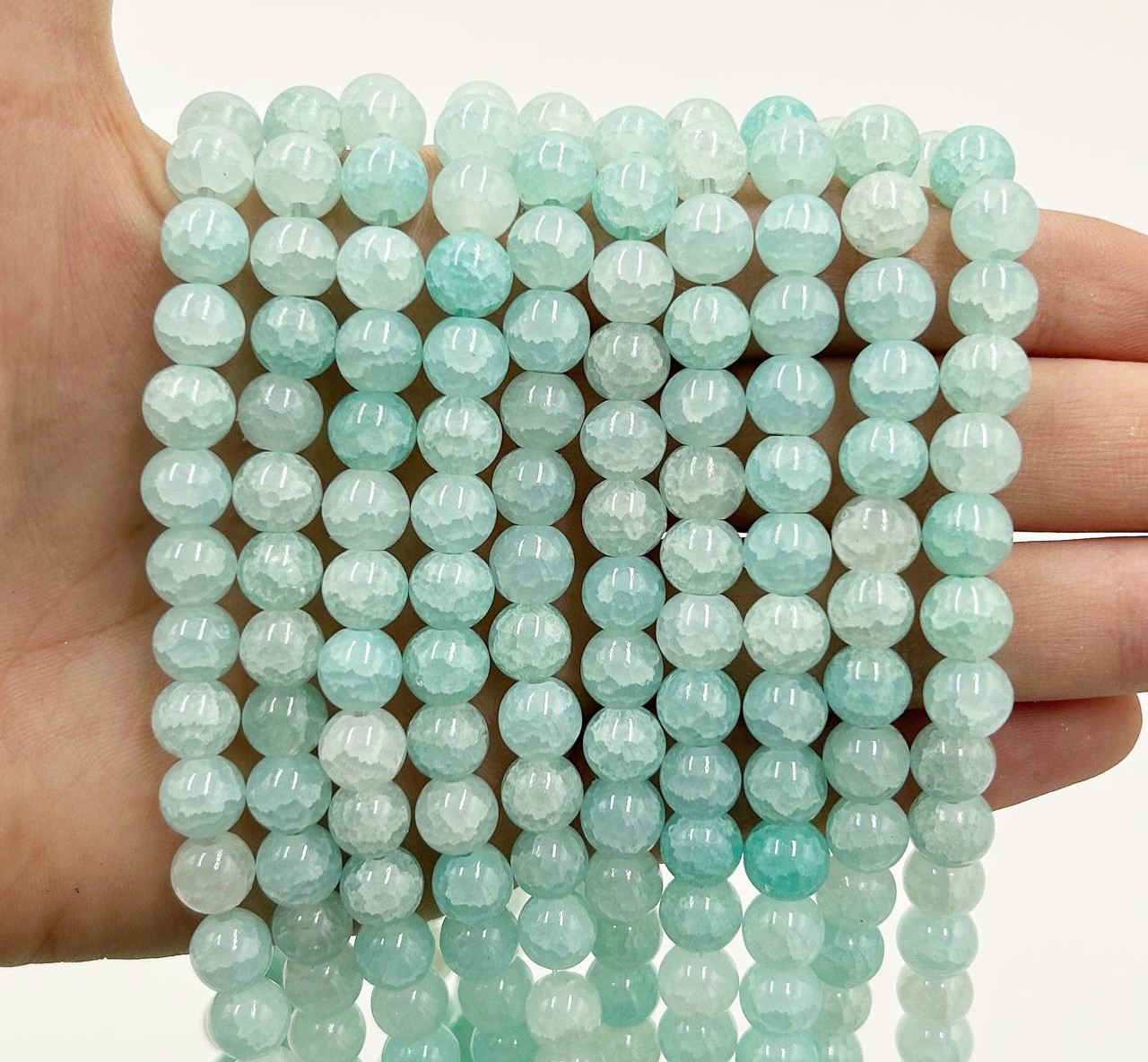 Намистини зі скла «Крижані» / Кракле / Упаковка ≈ 100 шт / Ø-8мм / М'ятно-бірюзовий, фото 1