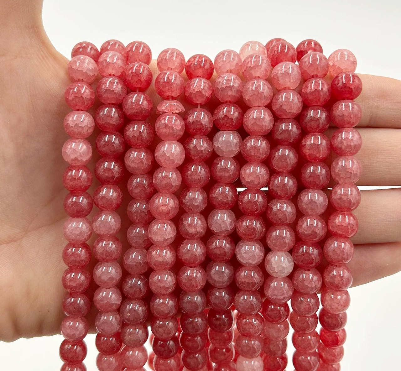 Намистини зі скла «Крижані» / Кракле / Упаковка ≈ 100 шт / Ø-8мм / Червоний, фото 1