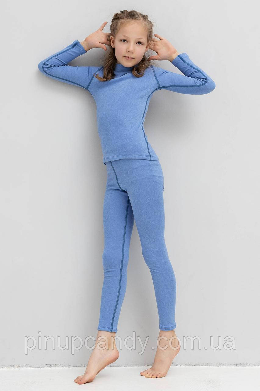 Комплект термобілизни для дівчаток з подвійним мікроначісом блакитний, фото 1