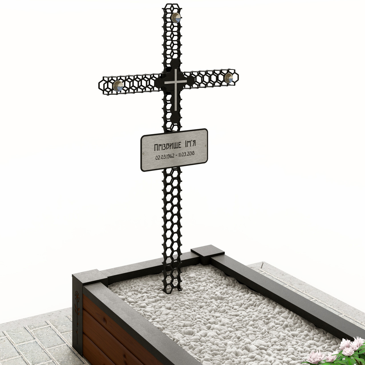 Металевий хрест на могилу з іменною табличкою (146х66 см), фото 1
