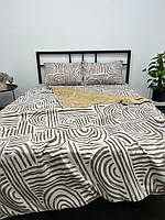 Комплект постільної білизни євро 200х230 фаланель з велюром Colorful Home наволочки 50х70 капучино хвилі