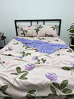 Комплект постільної білизни євро 200х230 фаланель з велюром Colorful Home наволочки 50х70 рожевий лаванда квіти