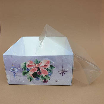 Коробка для десертів із прозорою кришкою Новорічна 17х17х9 см