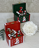 ❤️Різдвяна дерев'яна музична скринька з коником та сніговиком Червона, фото 2