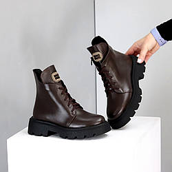 Стильні дизайнерські черевики на флісі натуральна шкіра колір Шоколад