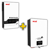 Комплект резервного живлення Гібридний інвертор Must PV18‑5248 PRO 5,2 кВт + Акумулятор Must LP16‑48200 10,24 кВт·год