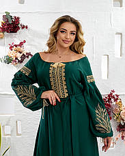 Сукня "Перлина Колос" з натурального льону зеленого кольору, фото 3