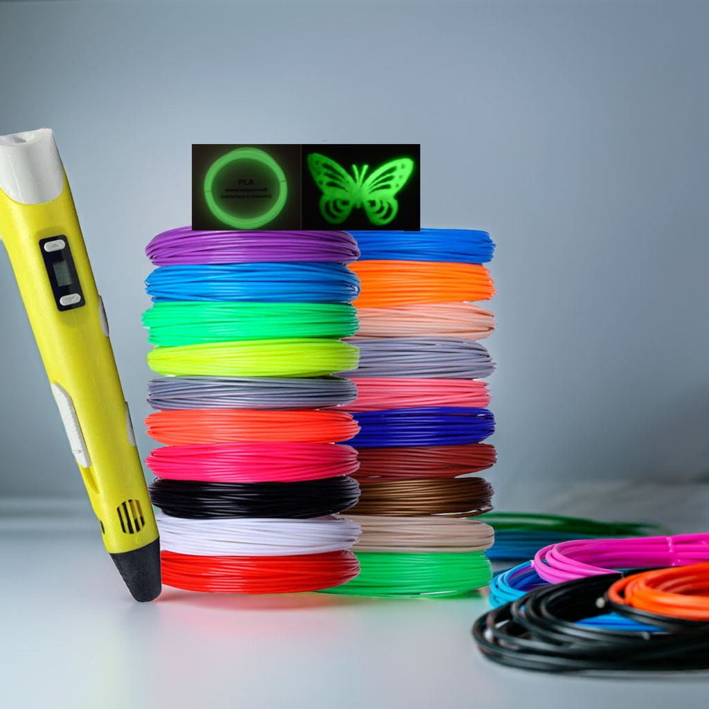 3D-ручка з дисплеєм +комплект пластику 25 кольорів 250 метрів +трафарети Жовта 3D Pen-2