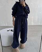 Теплый спортивный костюм женский кофта на молнии и штаны свободного кроя трёхнить на флисе 42-44 46-48