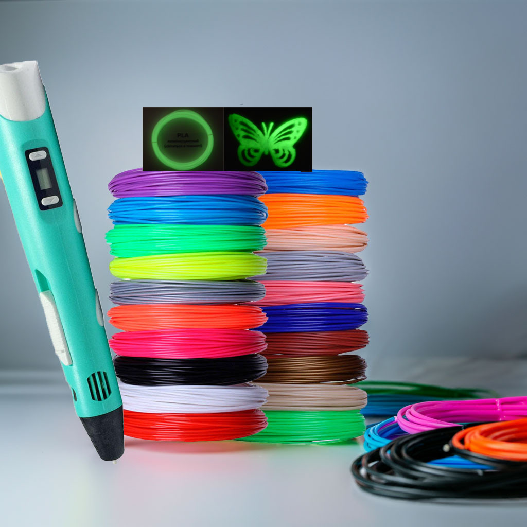 3D-ручка з дисплеєм +комплект пластику 25 кольорів 250 метрів +трафарети Бірюзова 3D Pen-2