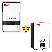 Комплект резервного живлення Гібридний інвертор Must PV19‑6048 Exp 6 кВт + Акумулятор Must LP16‑48200 10,24 кВт·год
