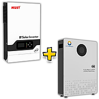 Комплект резервного живлення Гібридний інвертор Must PV18‑5248 PRO 5,2 кВт + Акумулятор LVTOPSUN LVTS‑512100 5,12 кВт·год LiFePO₄