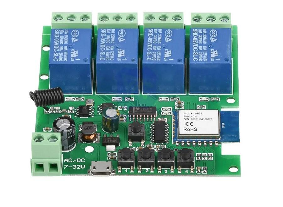 4-канальне Wi-Fi реле 7-32В Tuya Smart Life сухий контакт Без корпусу, фото 1