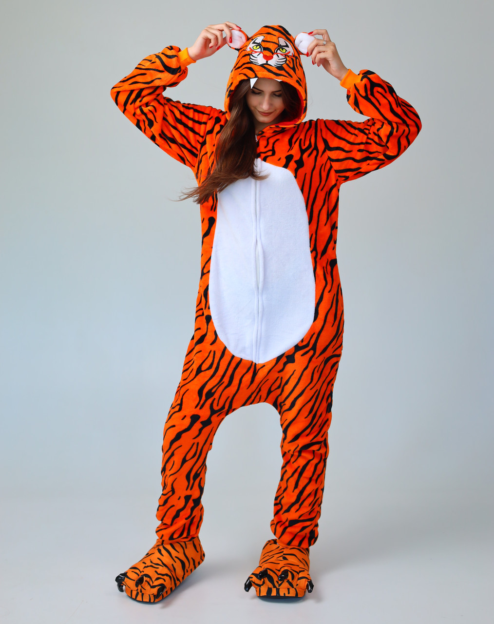 Пижамы кигуруми для взрослых и детей Тигр на молнии (1028) - фото 1 - id-p1497072959