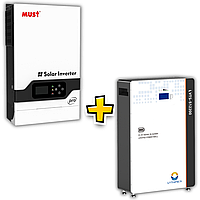 Комплект резервного живлення Гібридний інвертор Must PV18‑5248 PRO 5,2 кВт + Акумулятор LVTOPSUN LVTS‑512200 10,24 кВт·год LiFePO₄