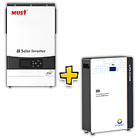 Комплект резервного живлення Гібридний інвертор Must PV19‑6048 Exp 6 кВт + Акумулятор LVTOPSUN LVTS‑512200 10,24 кВт·год LiFePO₄