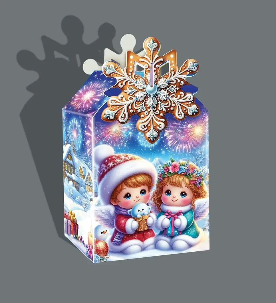 Новорічна картонна упаковка для цукерок 300-320 грамів 11*10*6 см, фото 1