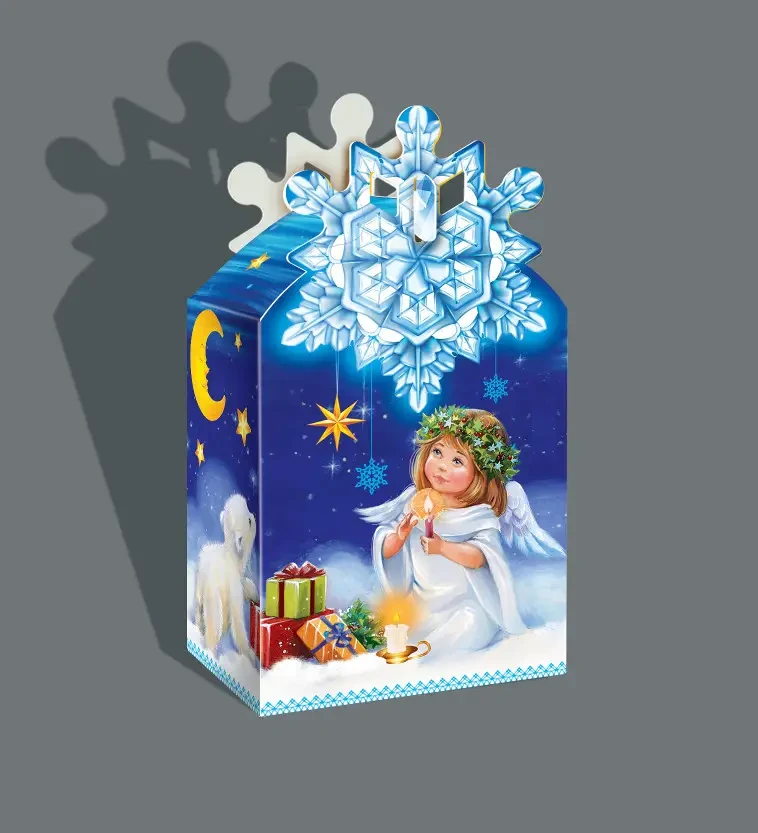 Новорічна картонна упаковка для цукерок 300-320 грамів 11*10*6 см Сніжинка No7, фото 1