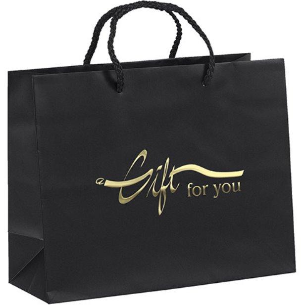Пакет брендований з логотипом чорний 35×25×9 см З чорним шнуром-ручкою Щільність паперу 200 г/м, фото 1