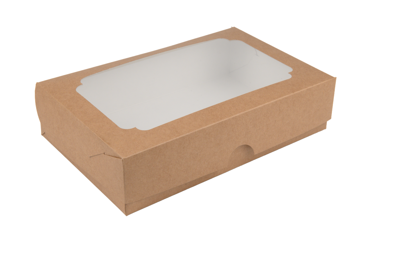 Коробка для зефіру і еклерів 230*150*60 з вікном, крафт (кратність 50 шт.), фото 1