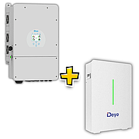 Комплект резервного живлення Гібридний інвертор Deye SUN‑12K‑SG02LP1‑EU‑AM3 12 кВт + Акумулятор Deye RW‑F10.6 LiFePO 10,65 кВт·год