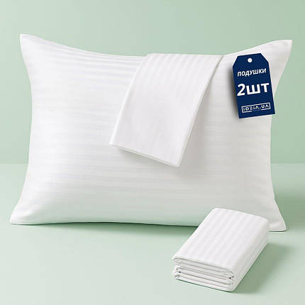 Наволочка 2 шт 50х70 см сатин IDEIA бавовна, отельна, для готелів, жакард, набір наволочок біла у смужку 1 см, фото 1