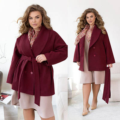 Коротке жіноче пальто великого розміру з кашеміру осіннє з поясом