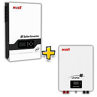 Комплект резервного живлення Гібридний інвертор Must PV18-5248 PRO 5,2 кВт + Акумулятор Must LP16-48100 5,12 кВт·год LiFePO₄
