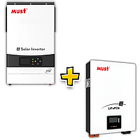 Комплект резервного живлення Гібридний інвертор Must PV19‑6048 Exp 6 кВт + Акумулятор Must LP16‑48100 5,12 кВт·год LiFePO₄
