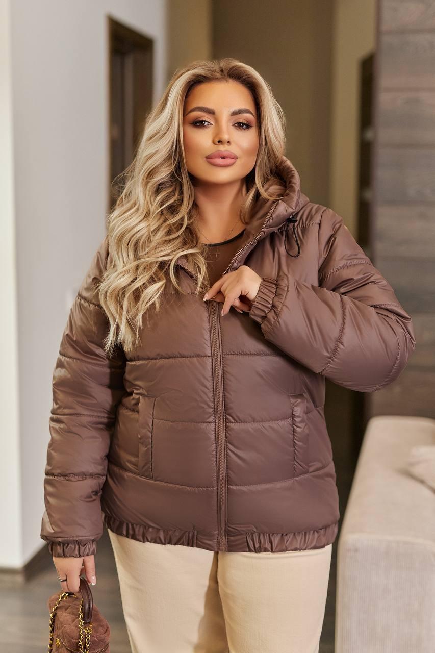 Жіноча куртка демісезонна великого розміру plussize 48-58 на синтепоні 150 плащівка lake, фото 1