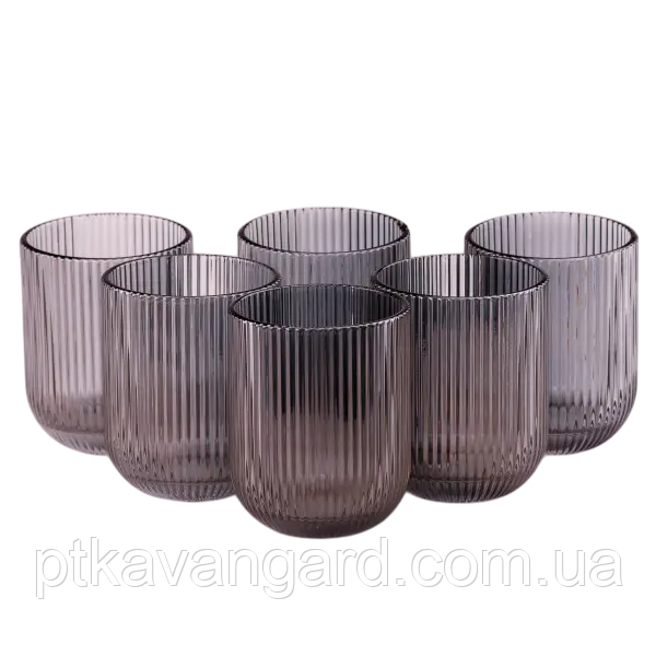 Набір склянок для напоїв 6 штук по 250 мл із товстого скла, сірий, фото 1