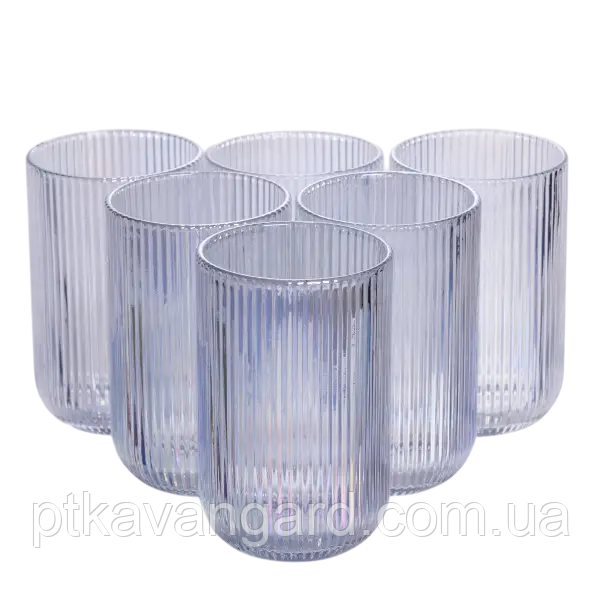 Набір склянок із товстого скла 6 штук по 400 мл ребристі, радужний, фото 1