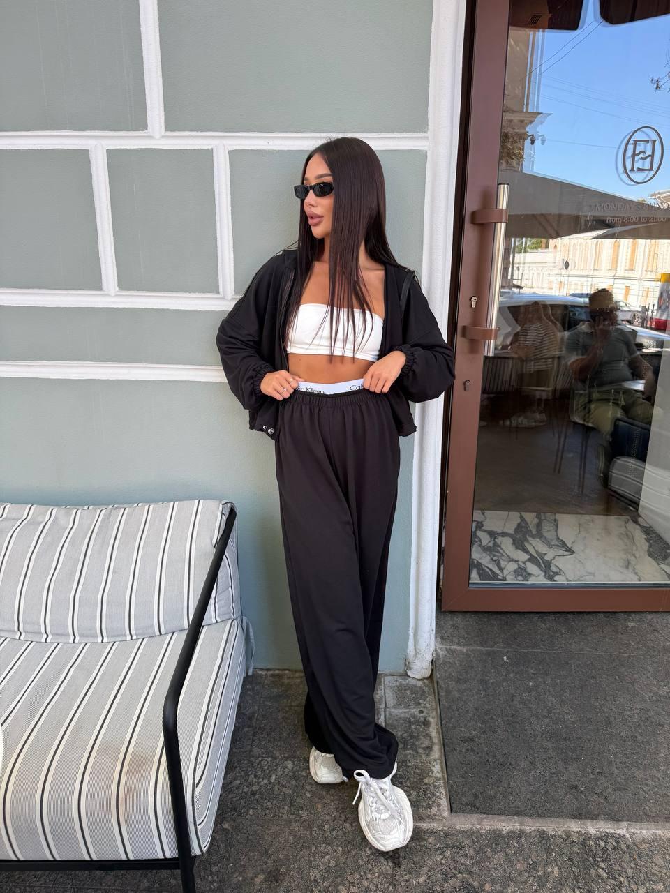 Оверсайз костюм з лого резинкою Модель: 824-1645 Колір : Чорний, фото 1