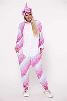 Кигуруми пижама женская Галактический Единорог разноцветная качественная мягкая зимняя теплая пижама