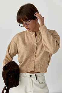 Теплий в'язаний короткий кардиган - світло-коричневий цвет, ONE SIZE (є розміри)