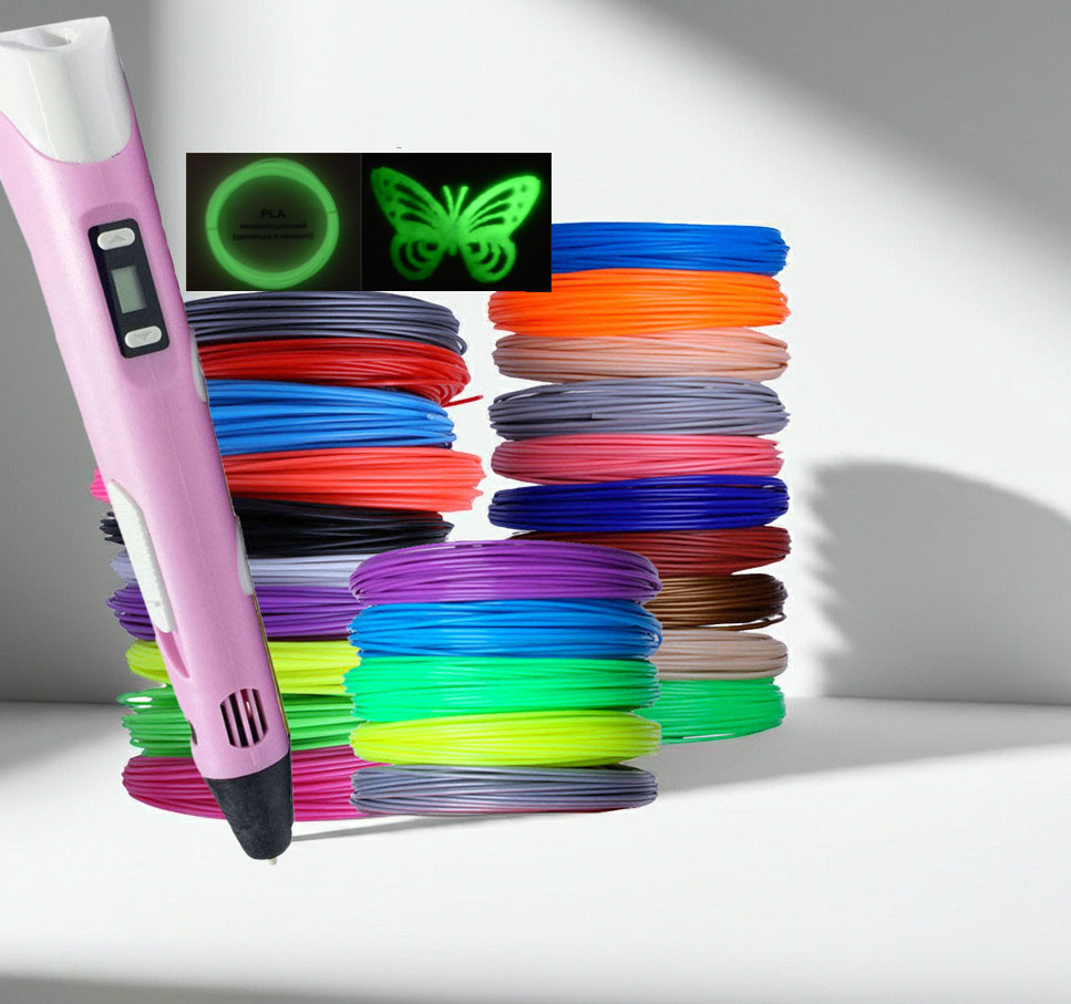 3D-ручка з дисплеєм +комплект пластику 25 кольорів 125 метрів +трафарети Рожева 3D Pen-2