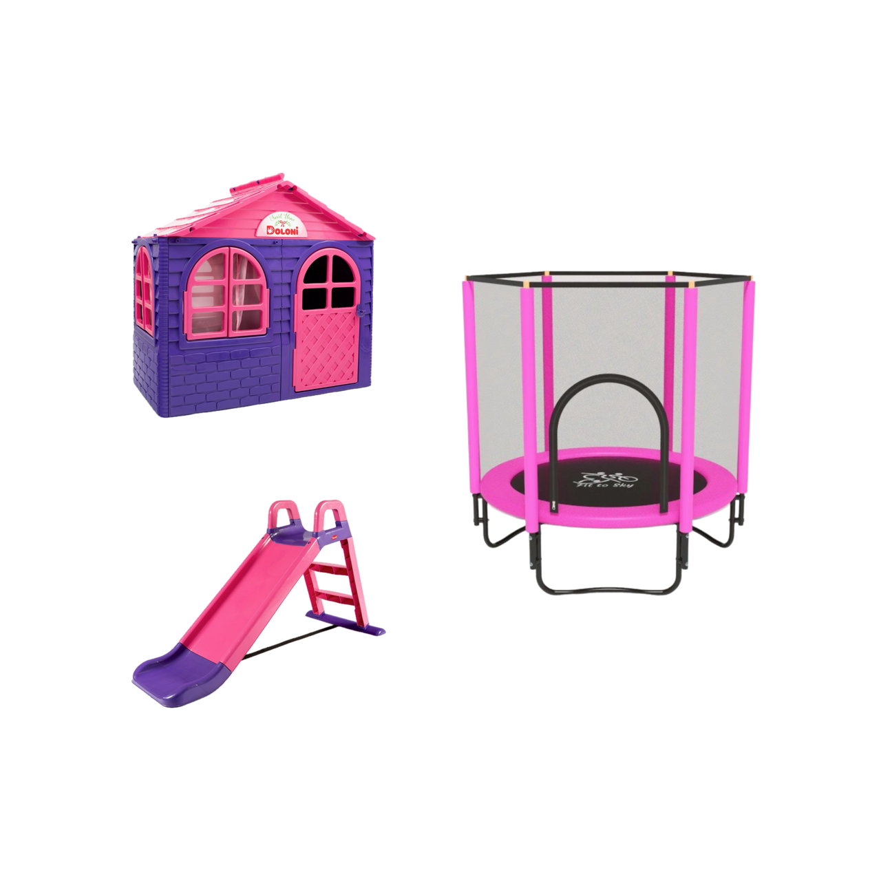 НАБІР Дитячий будиночок, дитяча гірка та батут FitToSky 152 см, фото 1