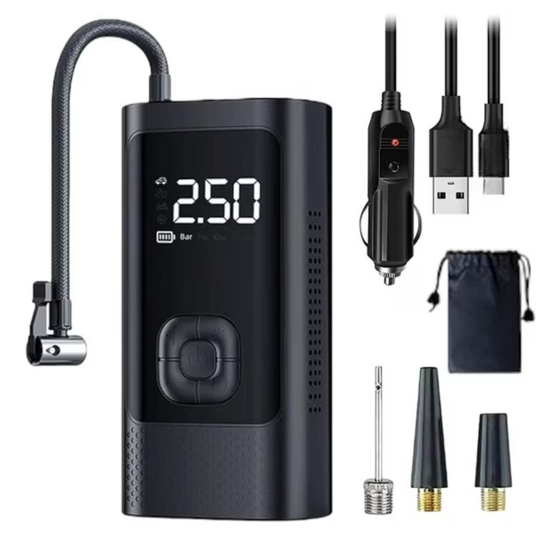 Портативний акумуляторний автокомпресор MiXCO DC 12V - USB Type-C, з акумулятором, чорний, фото 1