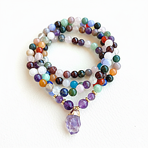 Браслет багатошаровий із натуральних каменів з Аметистовою підвіскою, фото 3