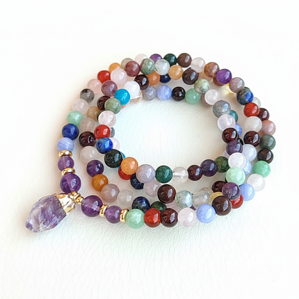 Браслет багатошаровий із натуральних каменів з Аметистовою підвіскою, фото 1