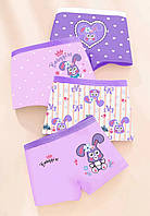 Трусики-шортики хлопковые с зайчиками фиолетовые для девочек (набор 4 штуки) рост 110 см