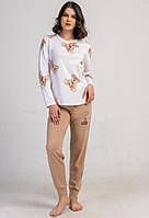 Жіноча трикотажна піжама зі штанами Vienetta бежева