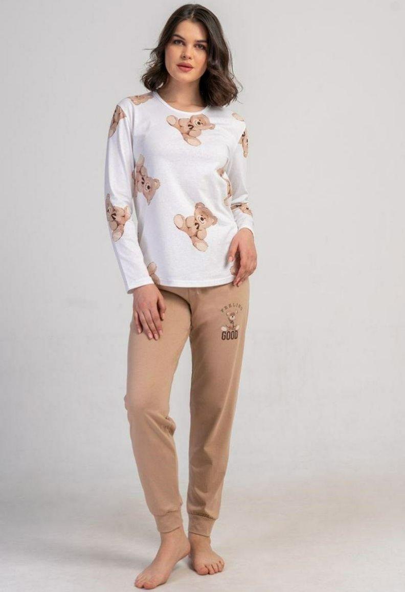 Жіноча трикотажна піжама зі штанами Vienetta бежева, фото 1